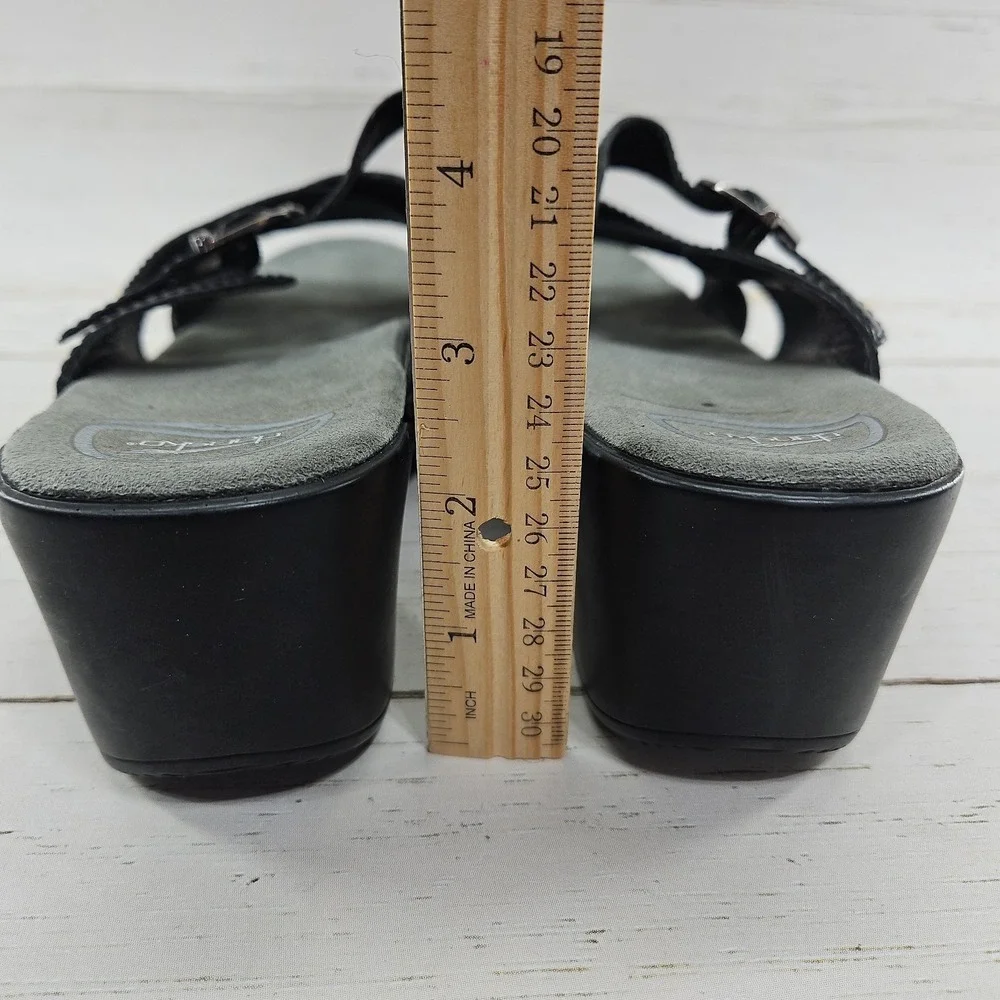 Dansko Sela Womens 40 US 9.5-10 Black Leather Strappy Clog Sandals Slides Chunky